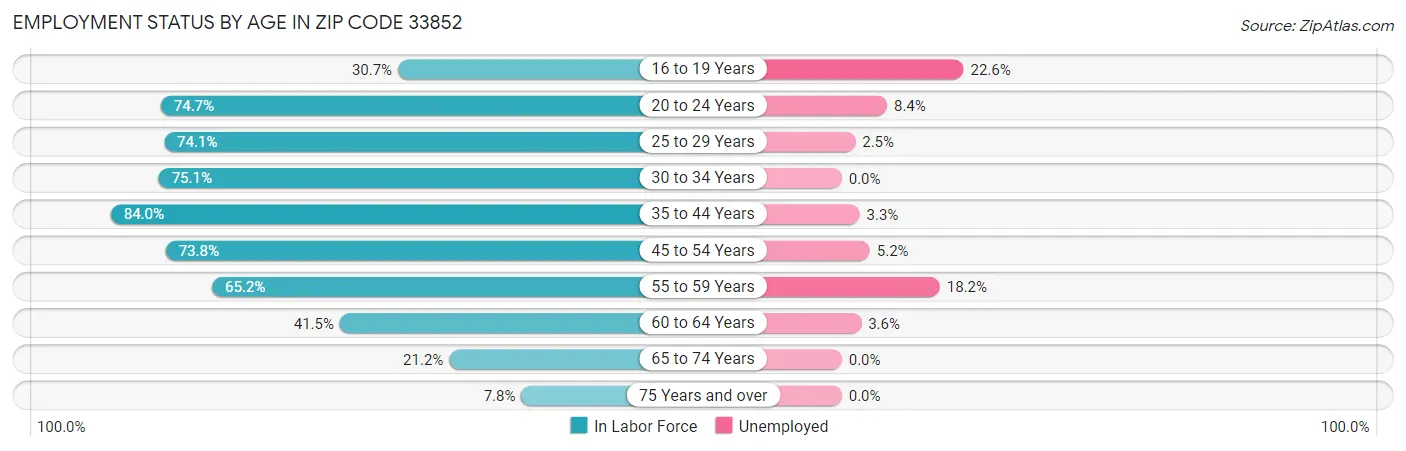 Employment Status by Age in Zip Code 33852