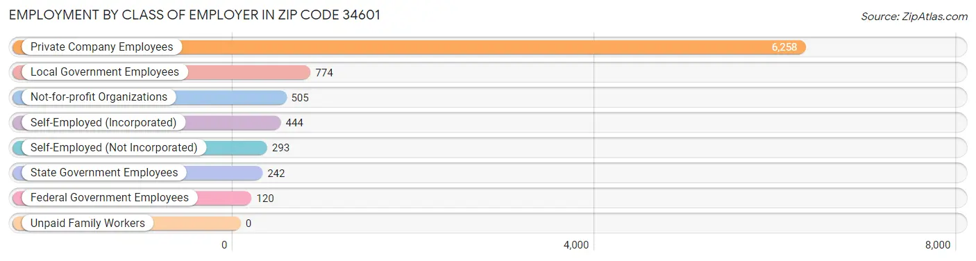 Employment by Class of Employer in Zip Code 34601