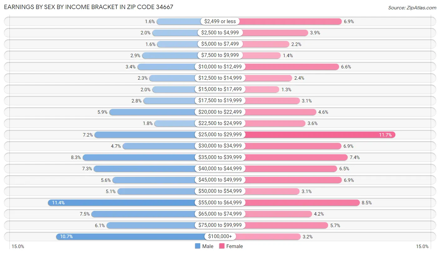 Earnings by Sex by Income Bracket in Zip Code 34667