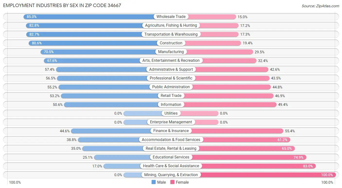 Employment Industries by Sex in Zip Code 34667