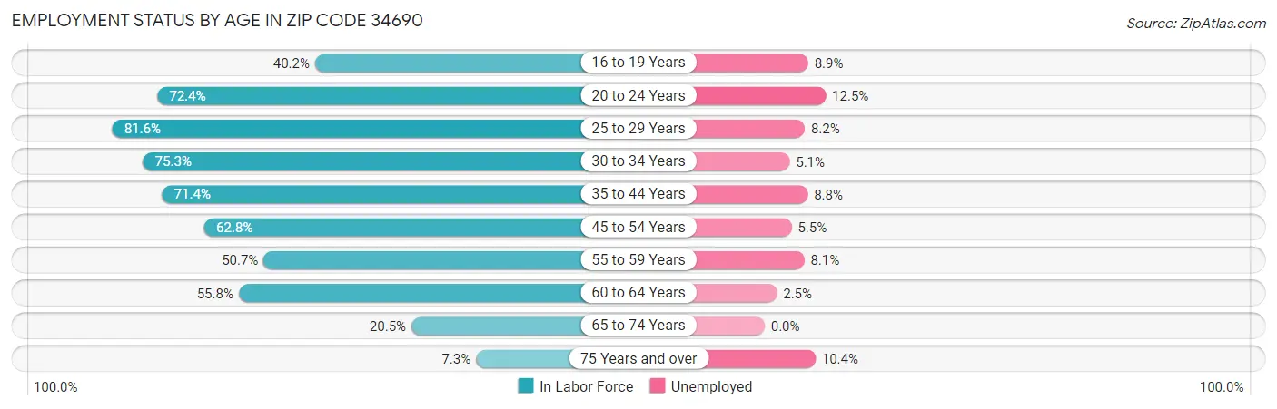 Employment Status by Age in Zip Code 34690