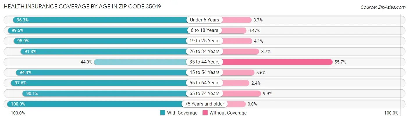 Health Insurance Coverage by Age in Zip Code 35019