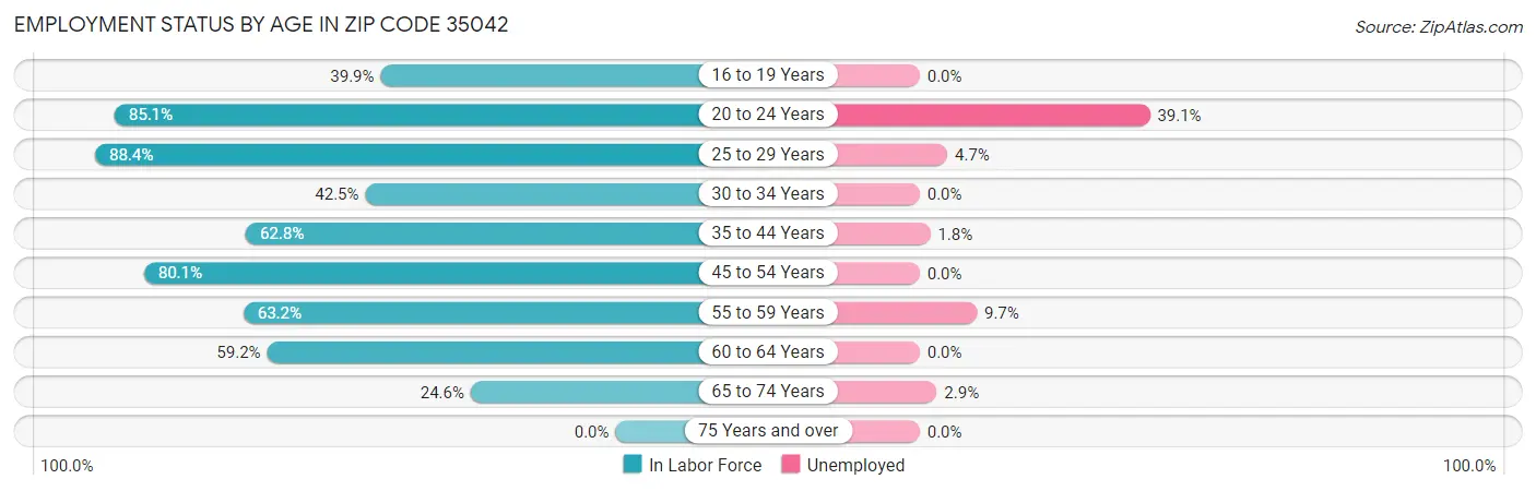 Employment Status by Age in Zip Code 35042
