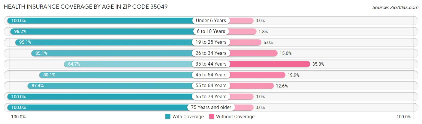 Health Insurance Coverage by Age in Zip Code 35049