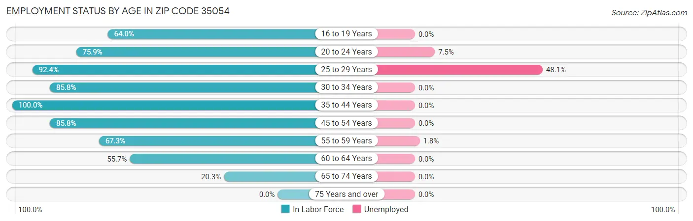 Employment Status by Age in Zip Code 35054