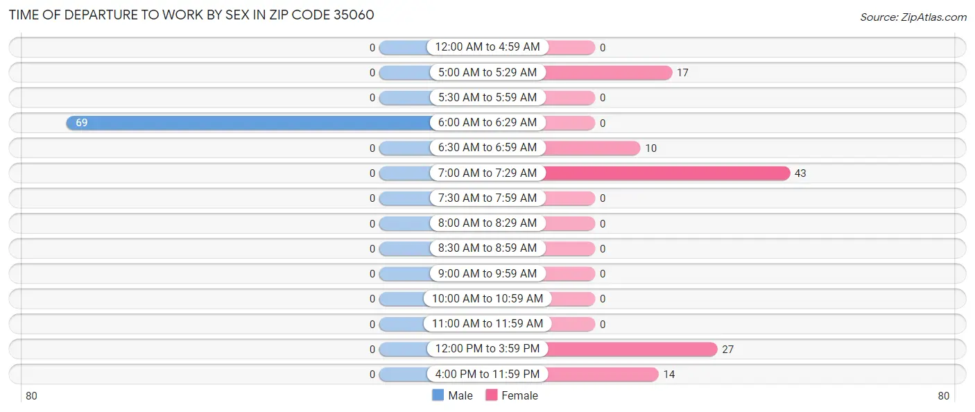 Time of Departure to Work by Sex in Zip Code 35060
