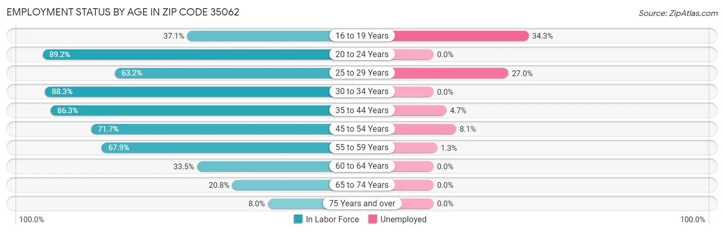 Employment Status by Age in Zip Code 35062