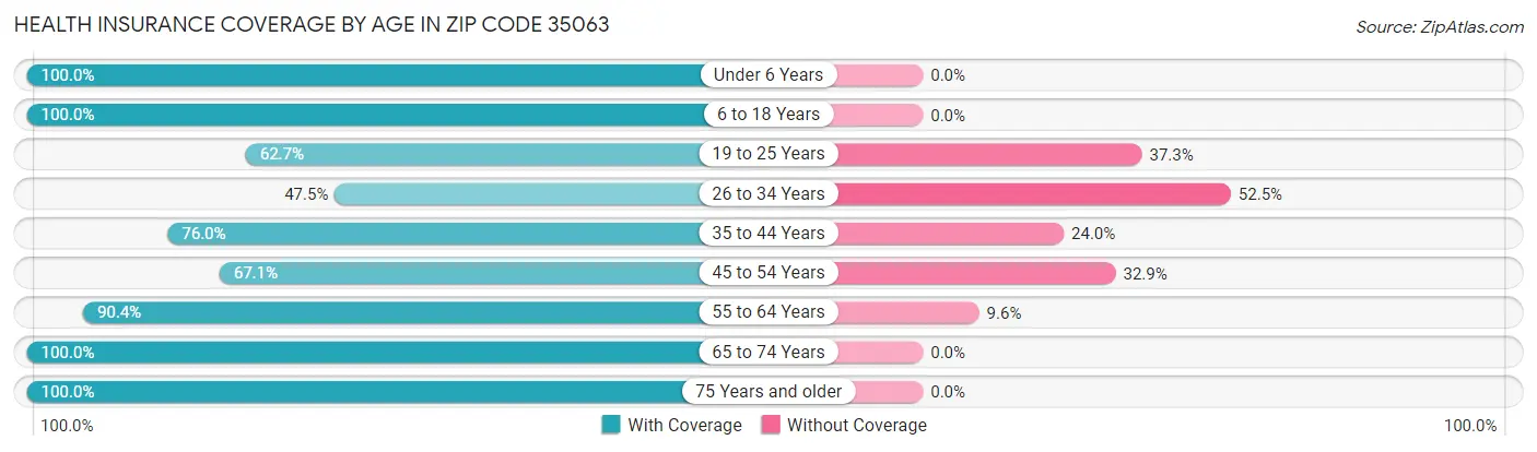 Health Insurance Coverage by Age in Zip Code 35063