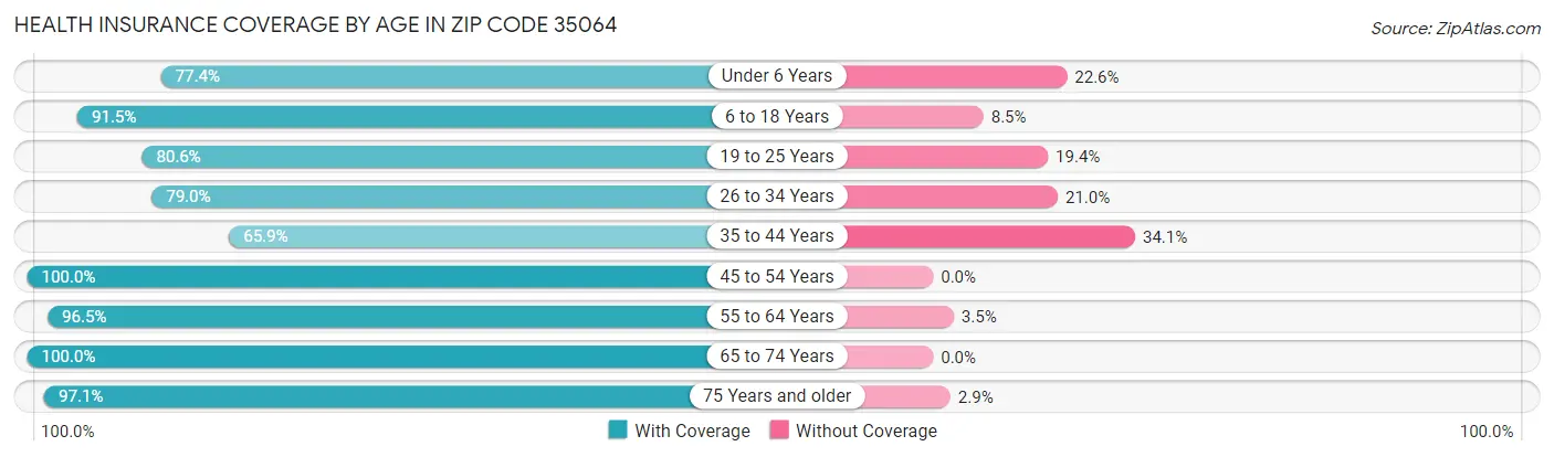 Health Insurance Coverage by Age in Zip Code 35064