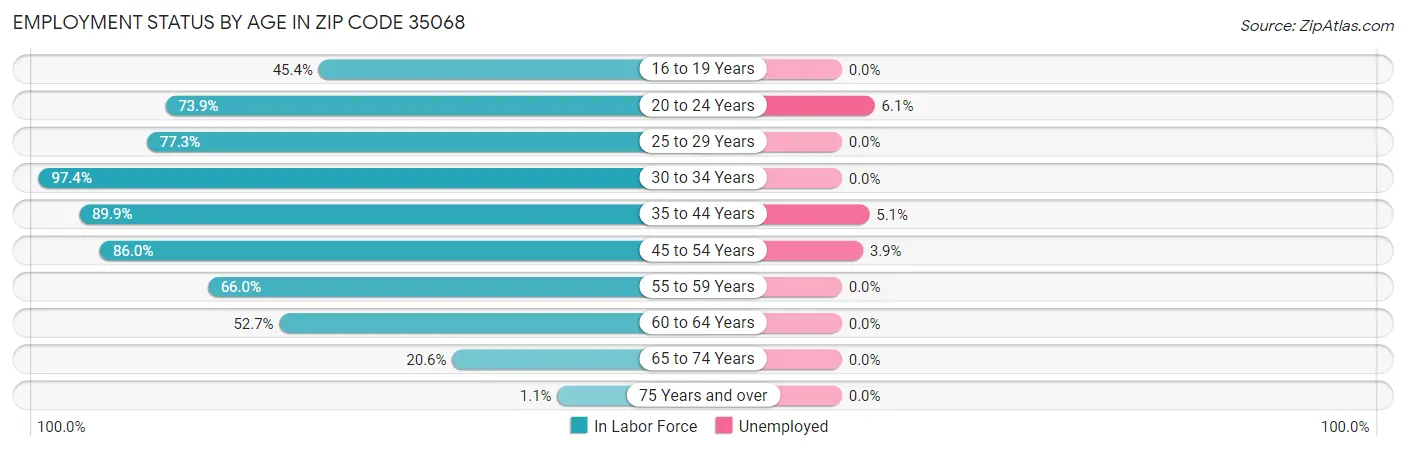 Employment Status by Age in Zip Code 35068