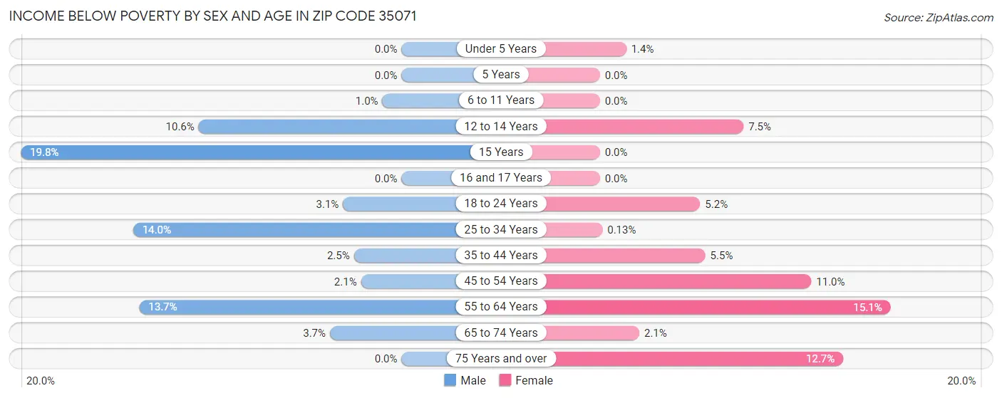 Income Below Poverty by Sex and Age in Zip Code 35071