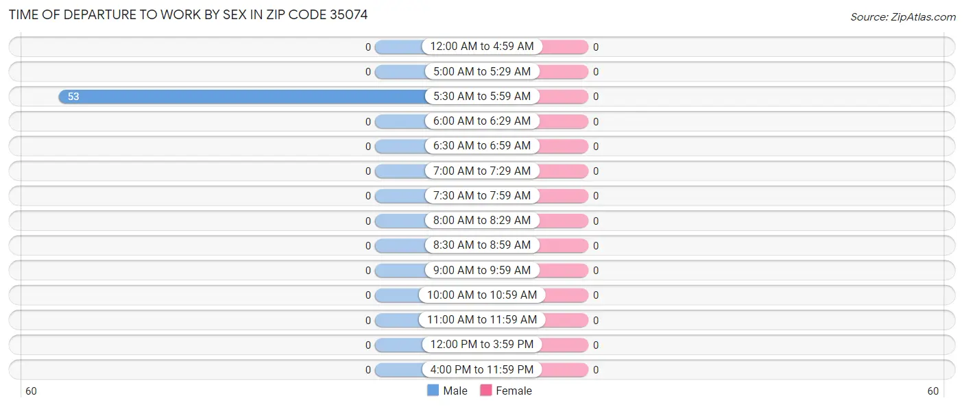 Time of Departure to Work by Sex in Zip Code 35074