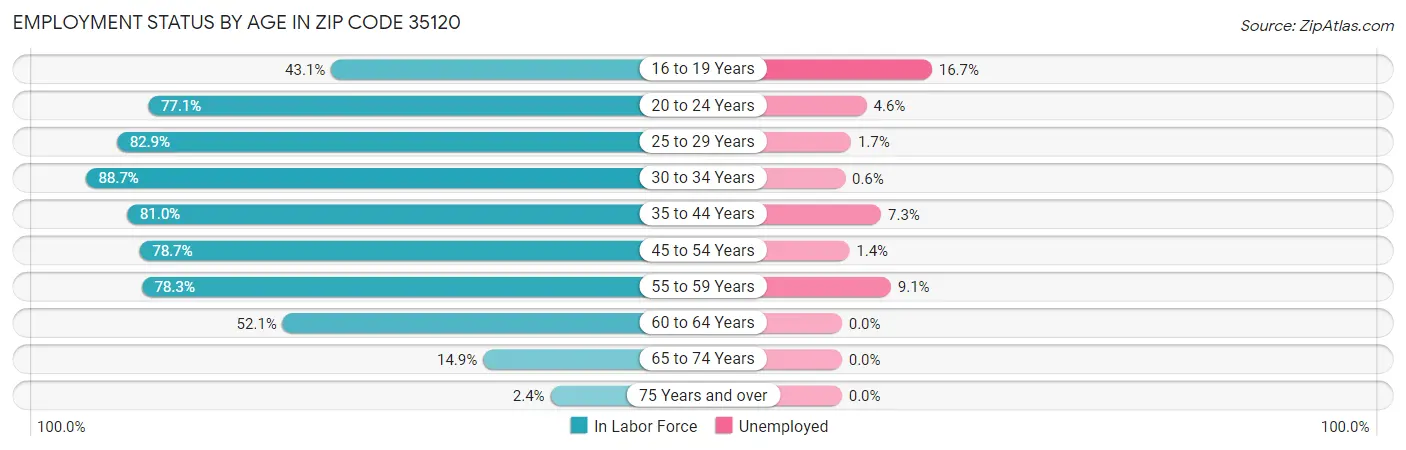 Employment Status by Age in Zip Code 35120
