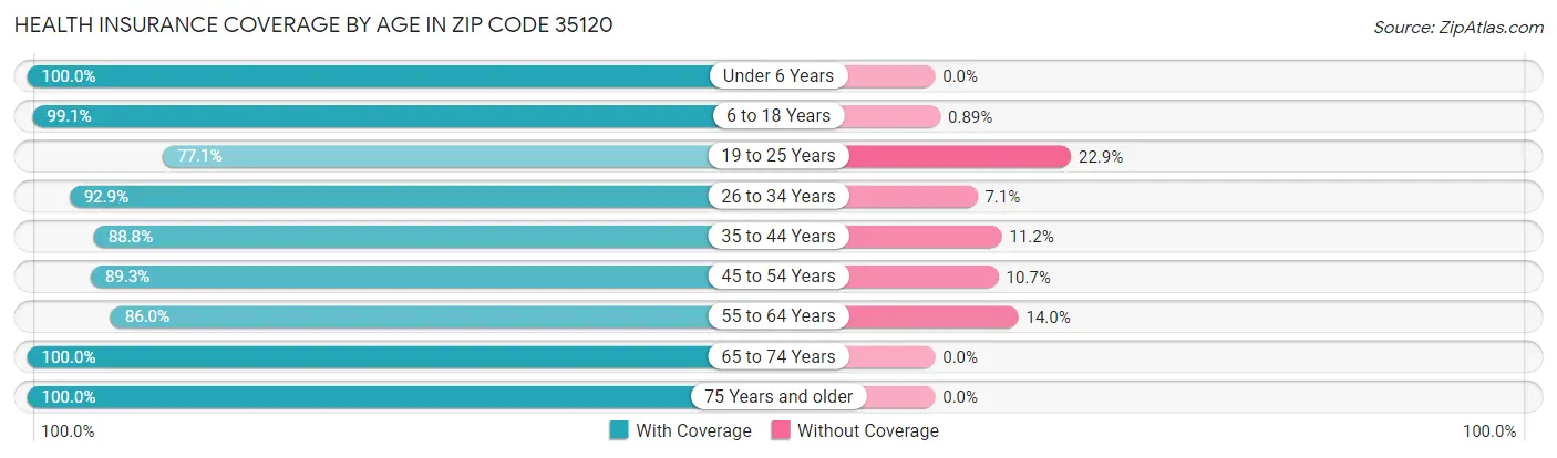 Health Insurance Coverage by Age in Zip Code 35120