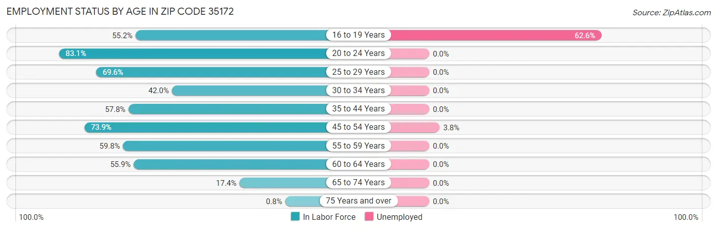 Employment Status by Age in Zip Code 35172