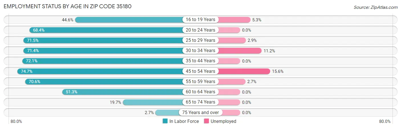 Employment Status by Age in Zip Code 35180
