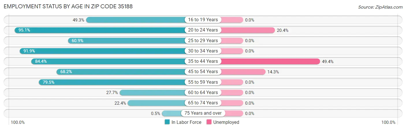 Employment Status by Age in Zip Code 35188