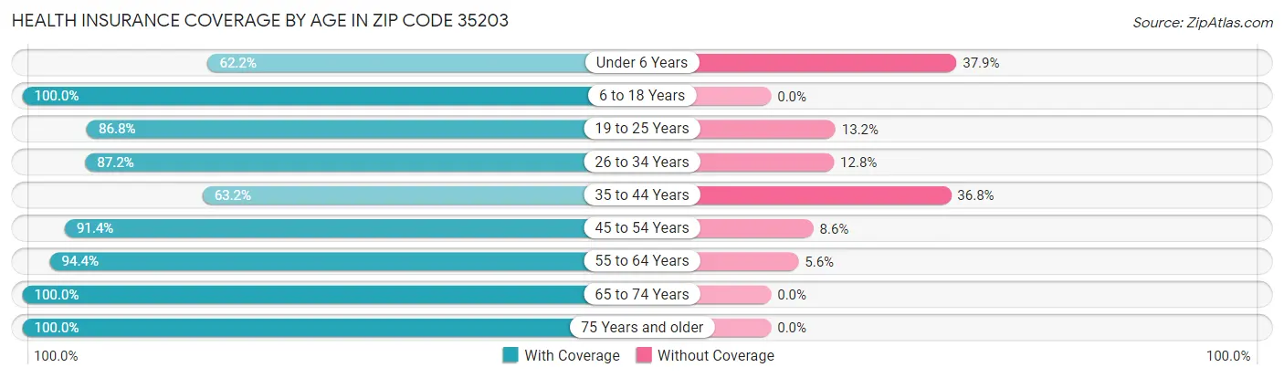 Health Insurance Coverage by Age in Zip Code 35203