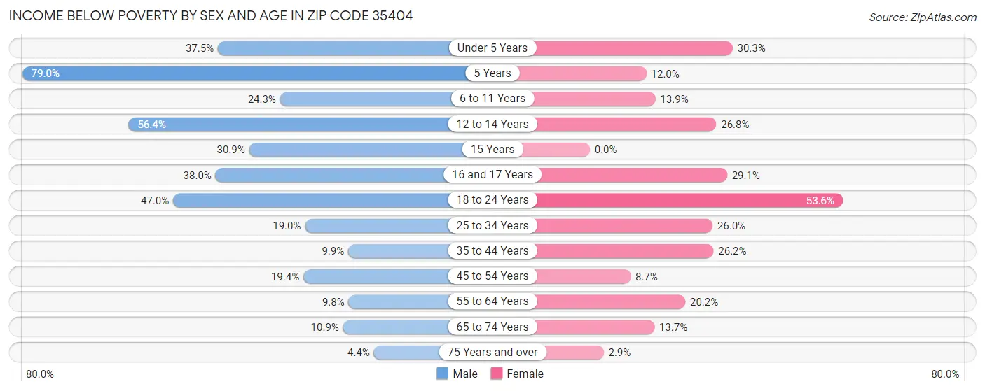Income Below Poverty by Sex and Age in Zip Code 35404