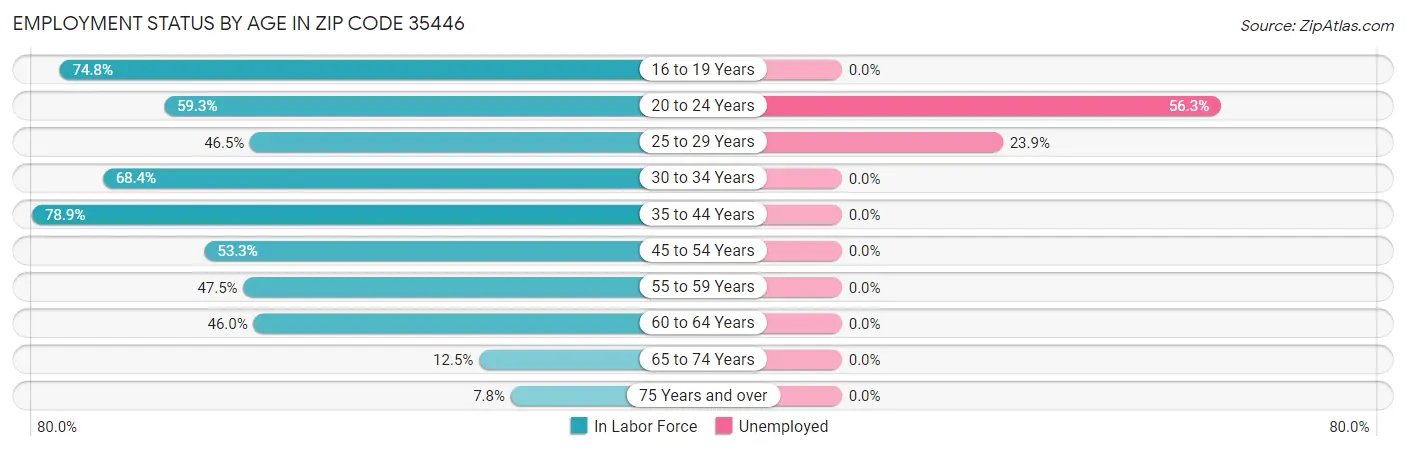 Employment Status by Age in Zip Code 35446