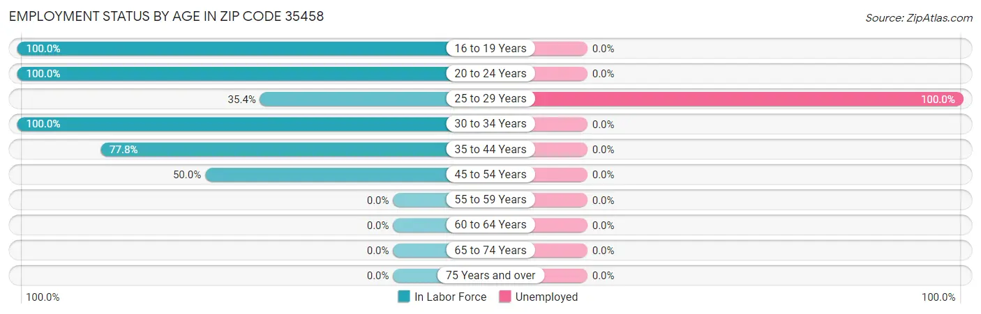 Employment Status by Age in Zip Code 35458