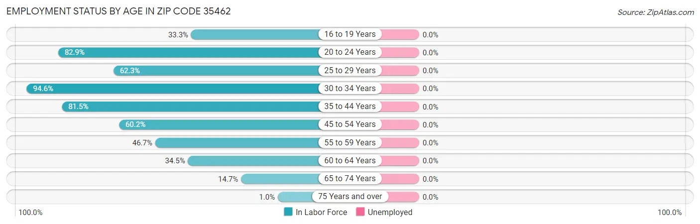 Employment Status by Age in Zip Code 35462