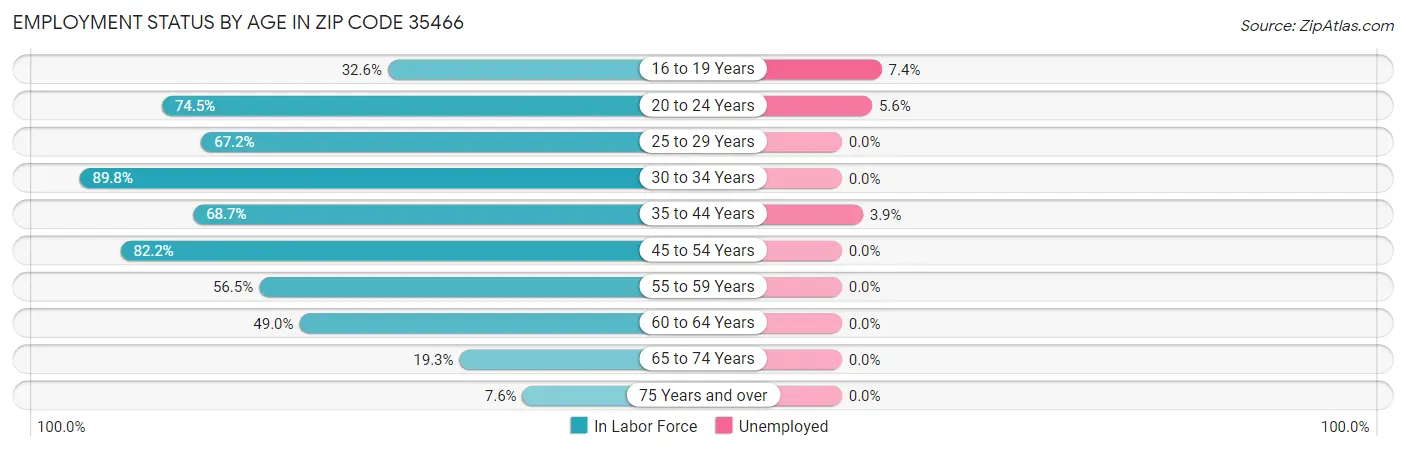 Employment Status by Age in Zip Code 35466