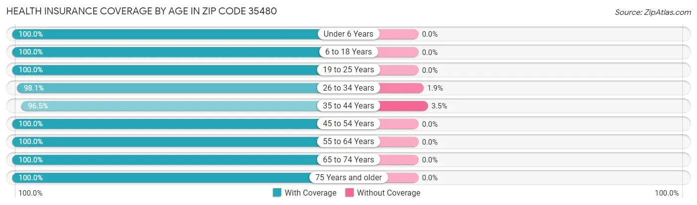 Health Insurance Coverage by Age in Zip Code 35480