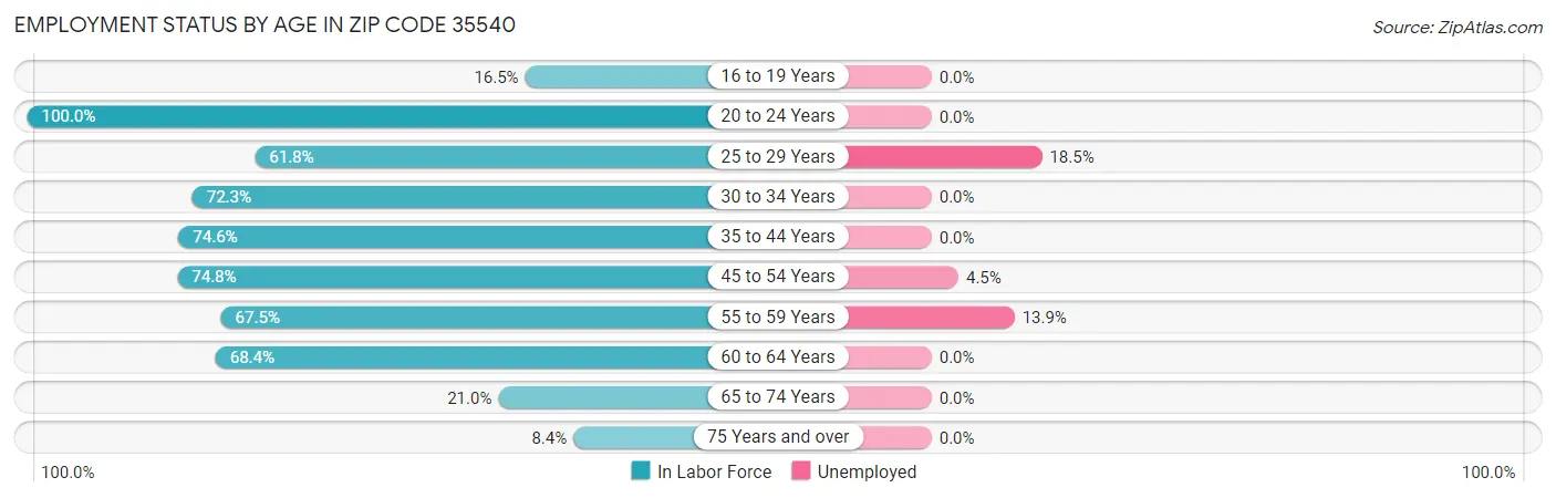 Employment Status by Age in Zip Code 35540
