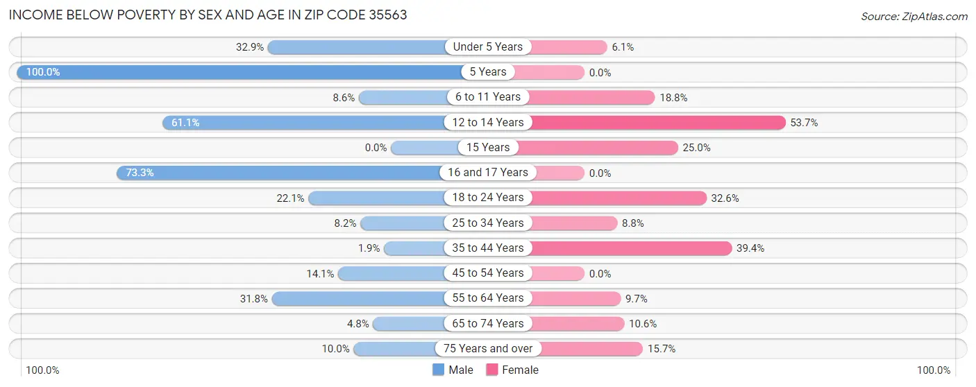 Income Below Poverty by Sex and Age in Zip Code 35563
