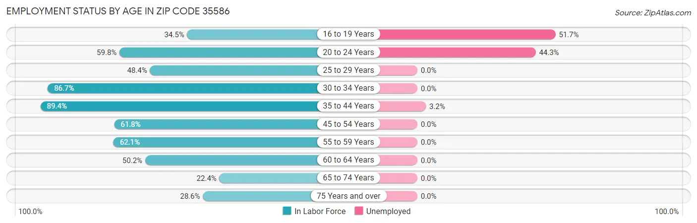 Employment Status by Age in Zip Code 35586
