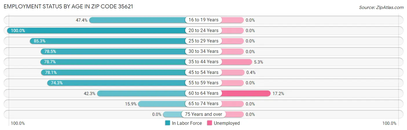 Employment Status by Age in Zip Code 35621