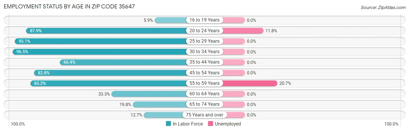 Employment Status by Age in Zip Code 35647