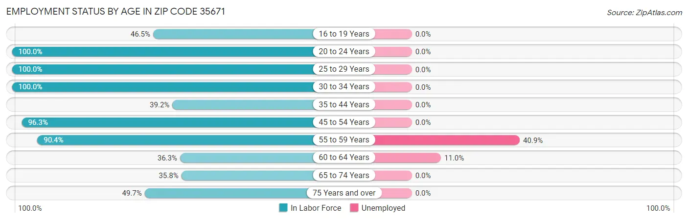 Employment Status by Age in Zip Code 35671