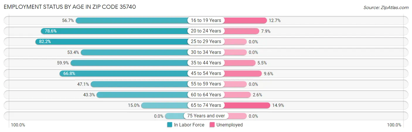 Employment Status by Age in Zip Code 35740