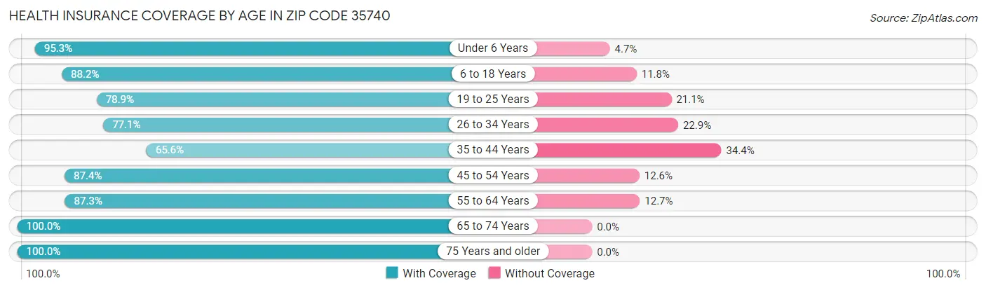 Health Insurance Coverage by Age in Zip Code 35740