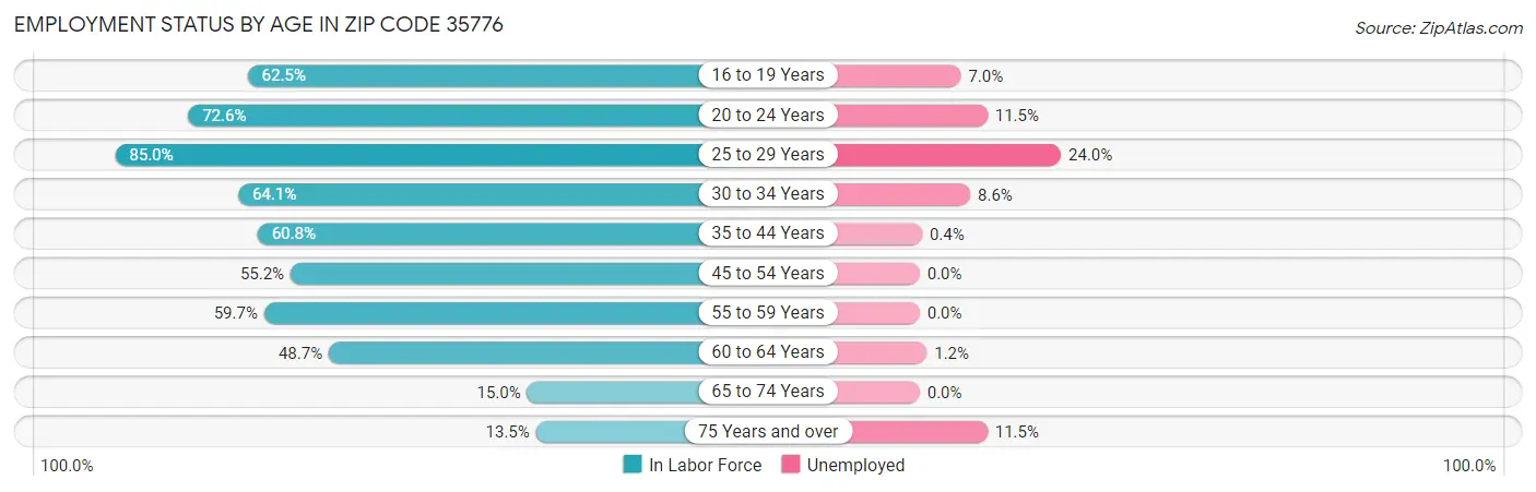 Employment Status by Age in Zip Code 35776