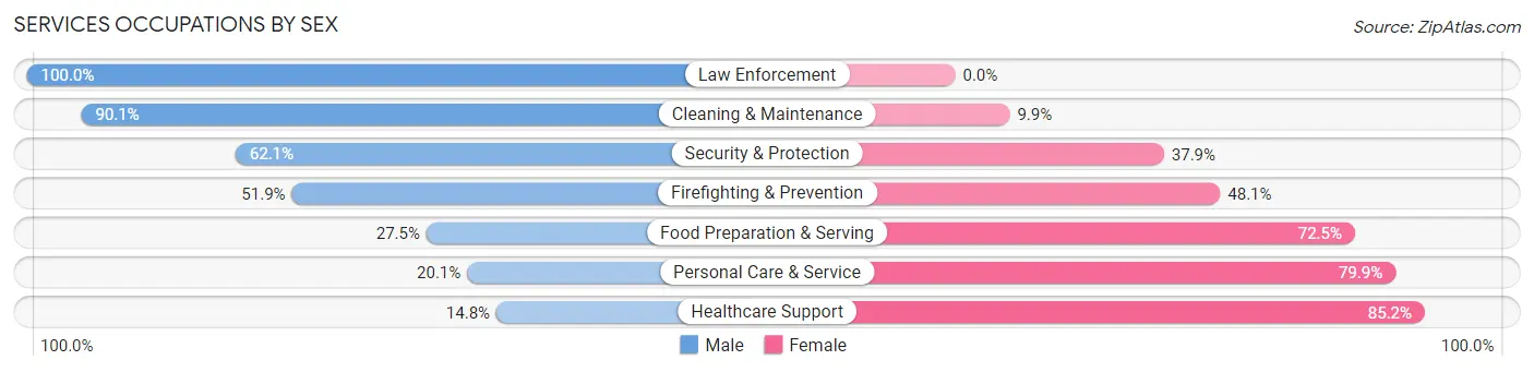 Services Occupations by Sex in Zip Code 35801