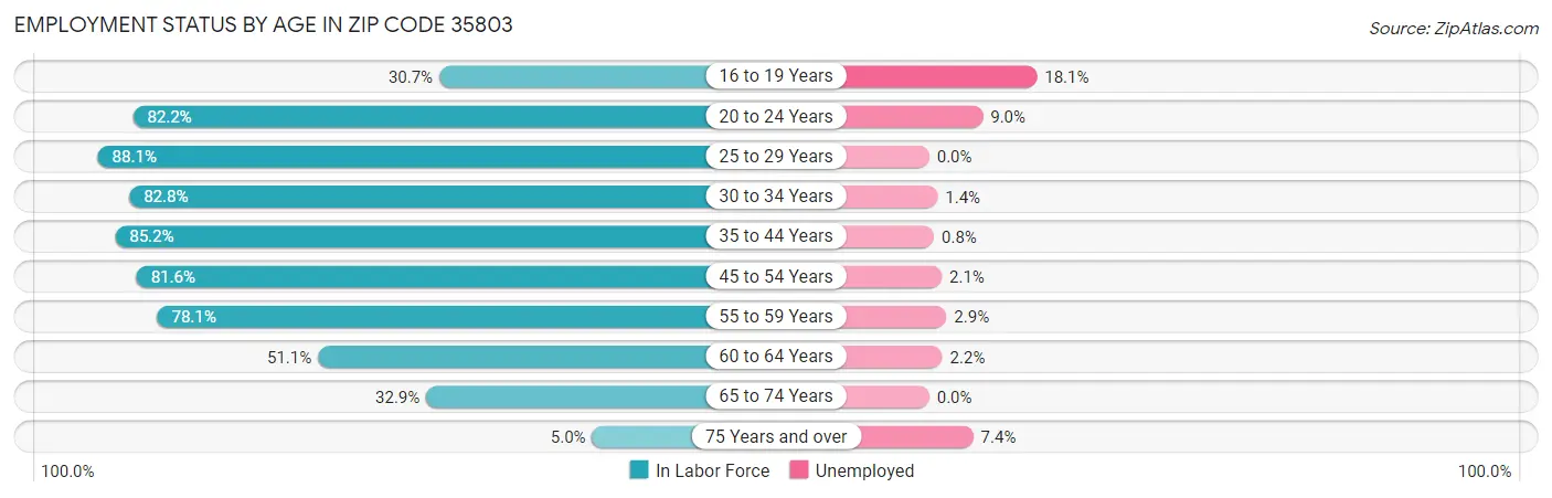 Employment Status by Age in Zip Code 35803