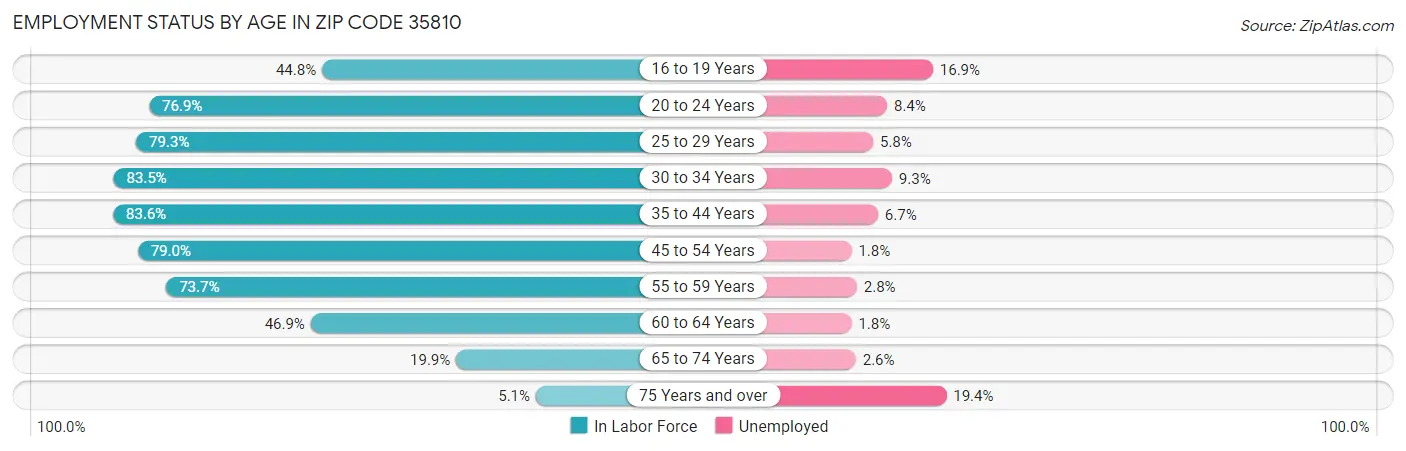 Employment Status by Age in Zip Code 35810