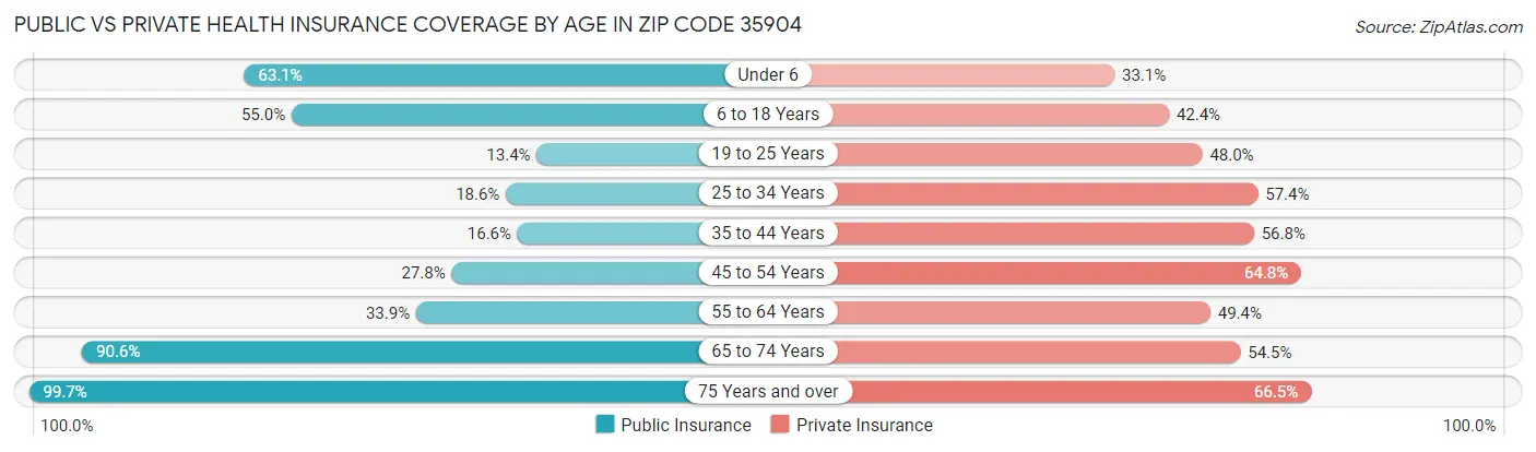 Public vs Private Health Insurance Coverage by Age in Zip Code 35904