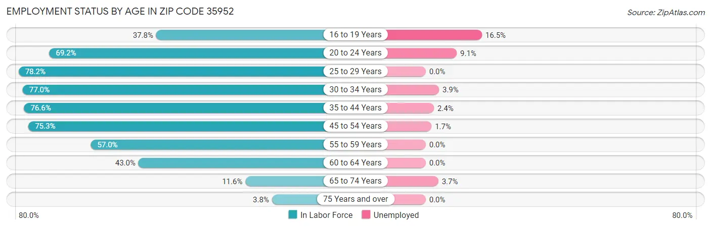 Employment Status by Age in Zip Code 35952