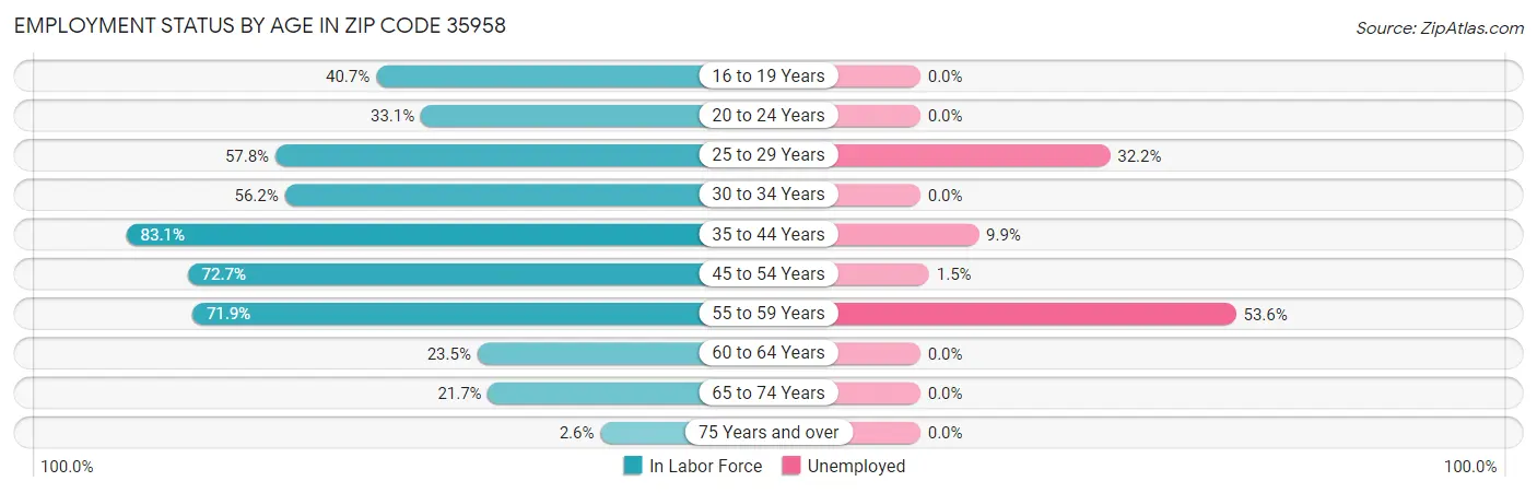 Employment Status by Age in Zip Code 35958