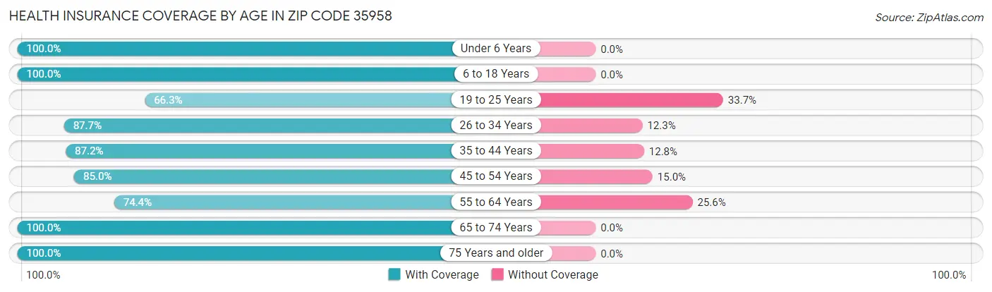 Health Insurance Coverage by Age in Zip Code 35958