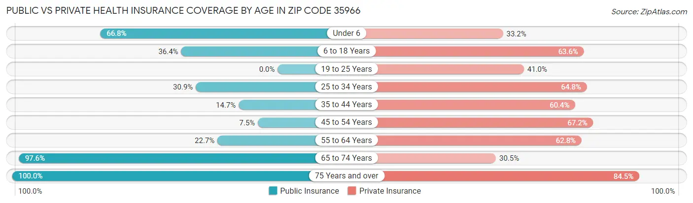 Public vs Private Health Insurance Coverage by Age in Zip Code 35966