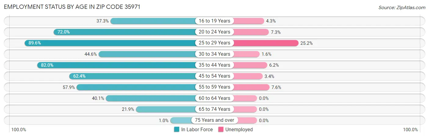 Employment Status by Age in Zip Code 35971
