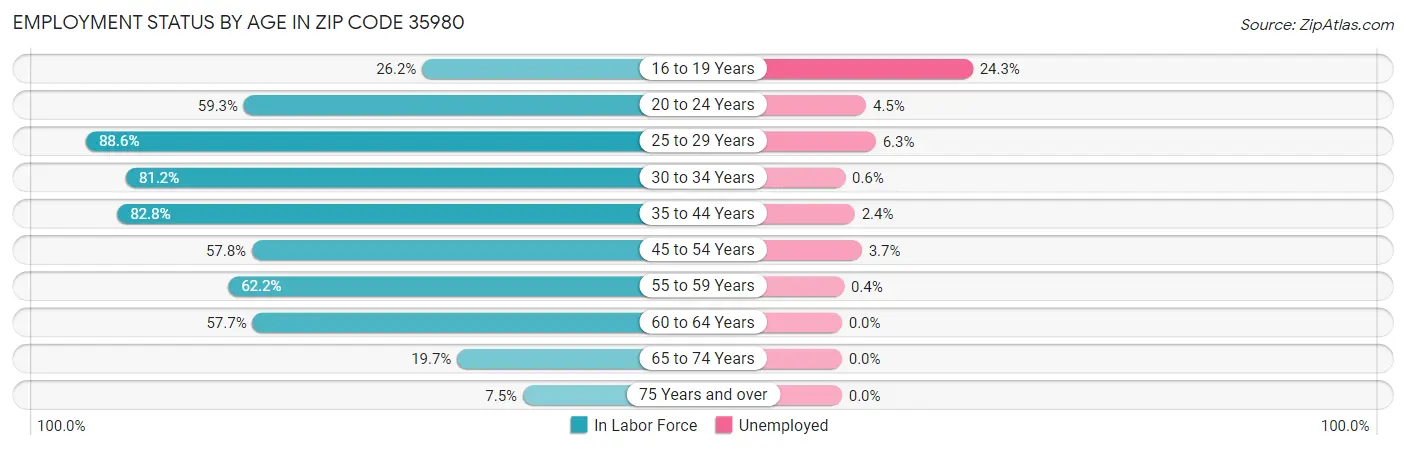 Employment Status by Age in Zip Code 35980