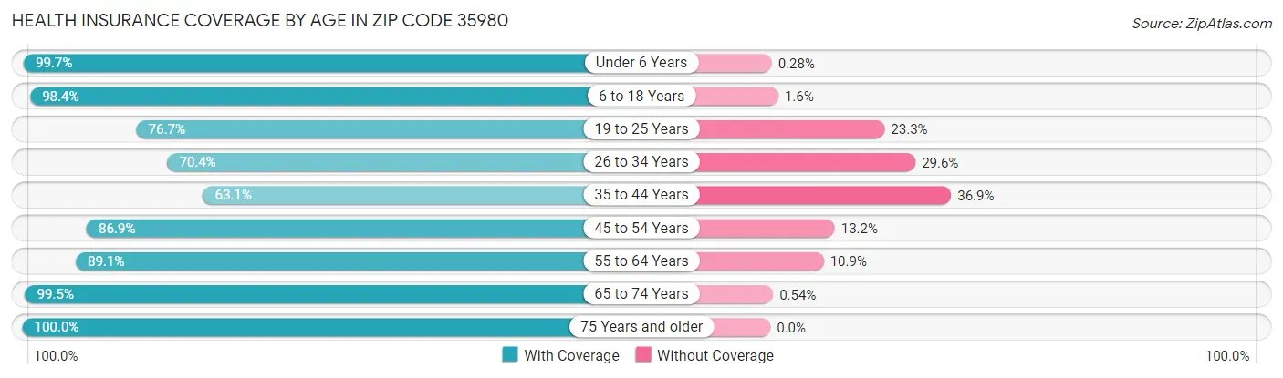 Health Insurance Coverage by Age in Zip Code 35980