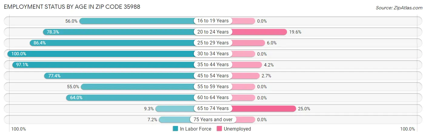 Employment Status by Age in Zip Code 35988