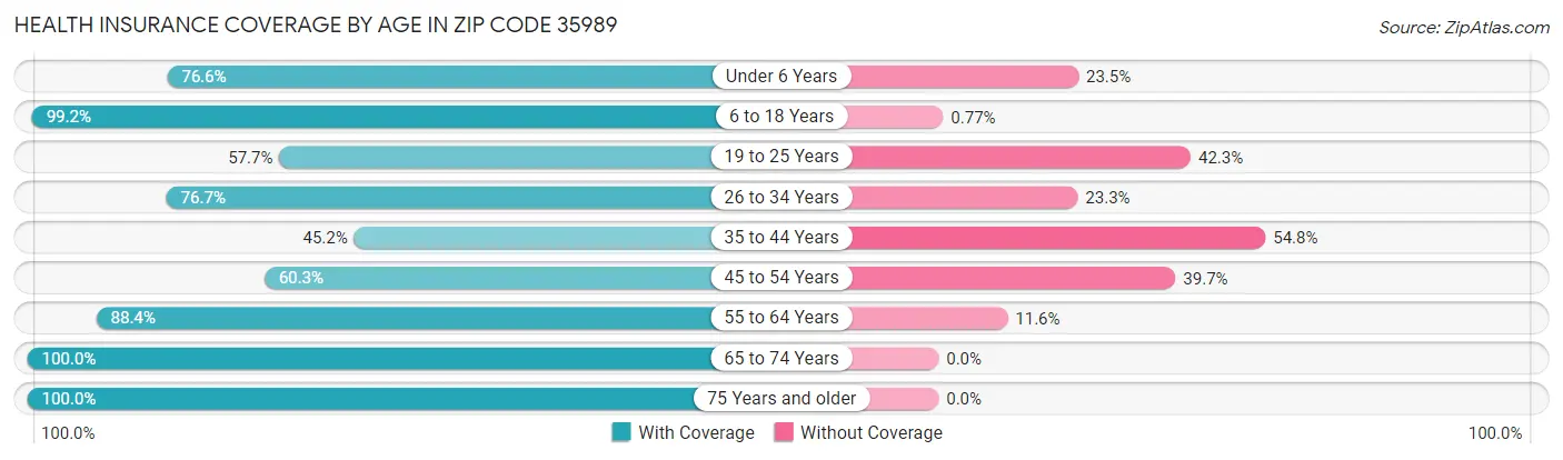 Health Insurance Coverage by Age in Zip Code 35989